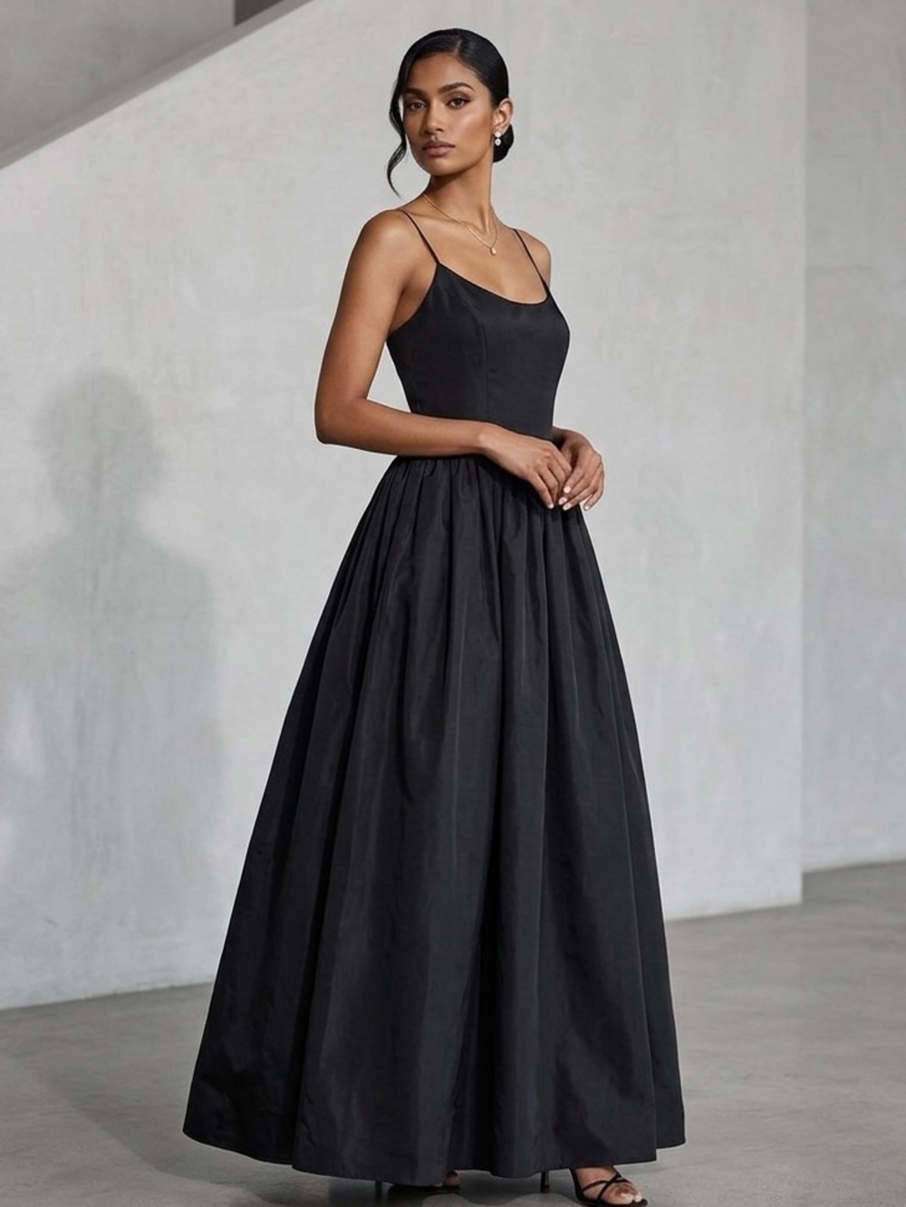 Karen Lorrance Silk Cocktail Black Spaghetti Evening Maxi Dress Size 12 - Picture 1 of 16